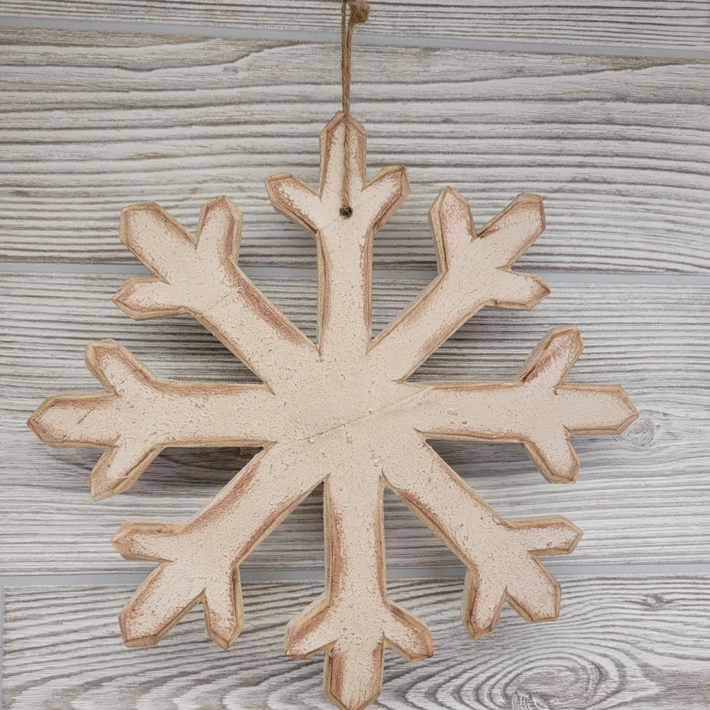2 Honey‎ And Me Snowflake Ornaments Wooden Christmas Holiday Primitive Rustic